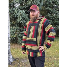  Baja-huppari Musta, puna-vihreä-keltaiset raidat **Koko XXL**