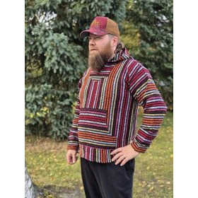  Baja-huppari Punaisen ja keltaisen eri sävyiset raidat **Koko L**