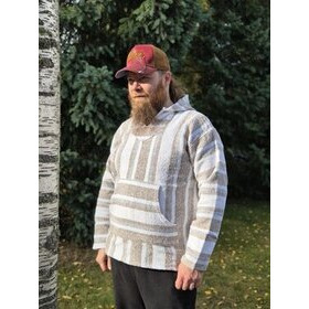 Baja-huppari Valko-beige-harmaa raitainen **Koko L**