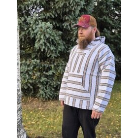 Baja-huppari Valko-metsänvihreä-beige raitainen **Koko XL**