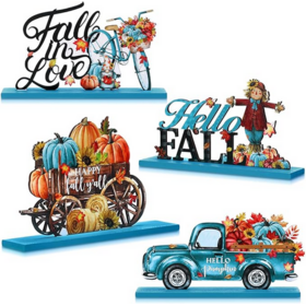 Puiset pöytäkoristeet - syksyaihe turkoosi 4 kpl