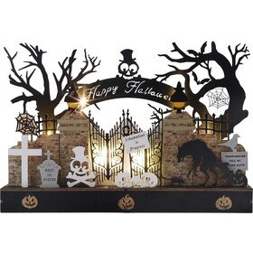  Puinen Halloween pöytäkoriste valolla
