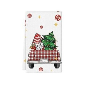 Jouluaiheinen keittiöpyyhe - Tonttu ja kuusi auton lavalla