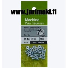 Koneruuvi ja mutteri sinkitty teräs 4-40X1/2