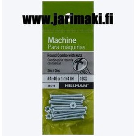 Koneruuvi ja mutteri sinkitty teräs 4-40x1-1/4"