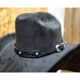 Hattupanta mustaa nahkaa, turkooseilla kivillä