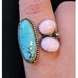 Kingman Turquoise ja Coral Shell sormus