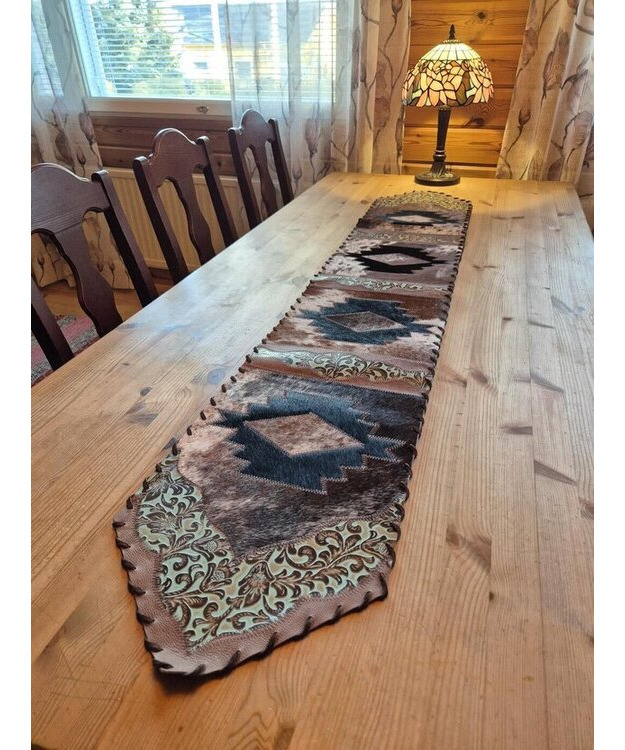  Kaitaliina lehmäntaljasta ruskea kirjava-turkoosi 170 cm