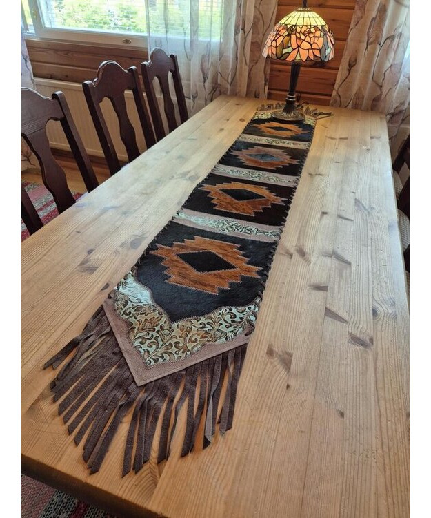  Kaitaliina lehmäntaljasta ruskea-turkoosi 195 cm