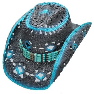 Olkihattu Black & Blue Straw Hat