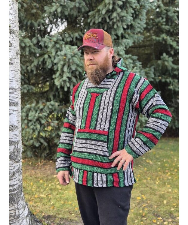 Baja-huppari Musta-vihreä-puna-valkoiset raidat **Koko XL**