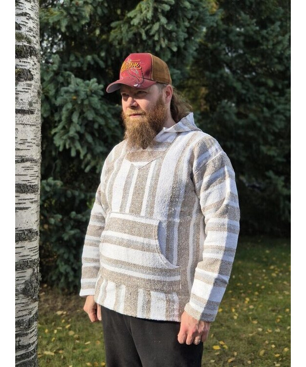 Baja-huppari Valko-beige-harmaa raitainen **Koko L**