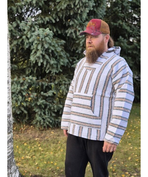 Baja-huppari Valko-metsänvihreä-beige raitainen **Koko XL**