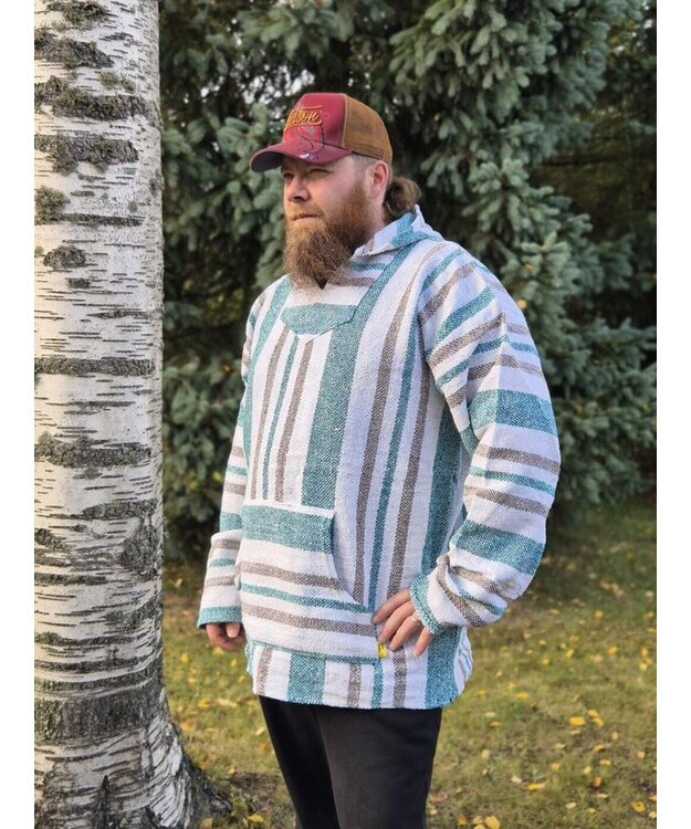 Baja-huppari Valko-vihreä-beige raitainen **Koko 3XL**