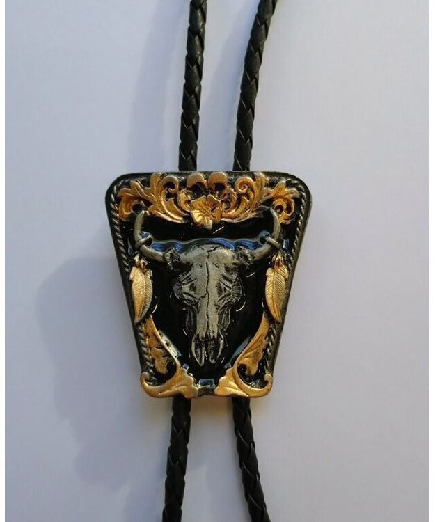 Bolo-kravatti kulta-musta härän kallo 