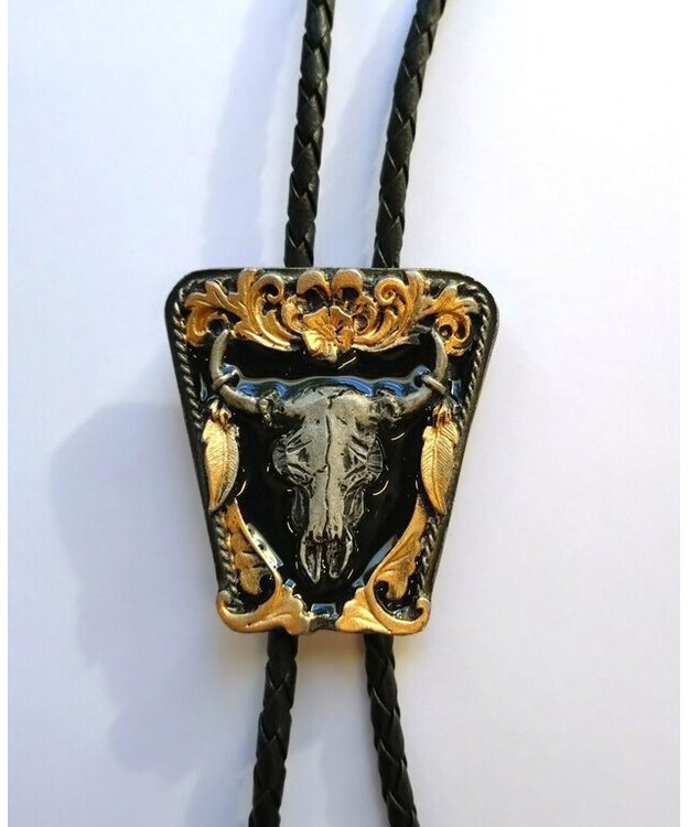 Bolo-kravatti kulta-musta härän kallo 