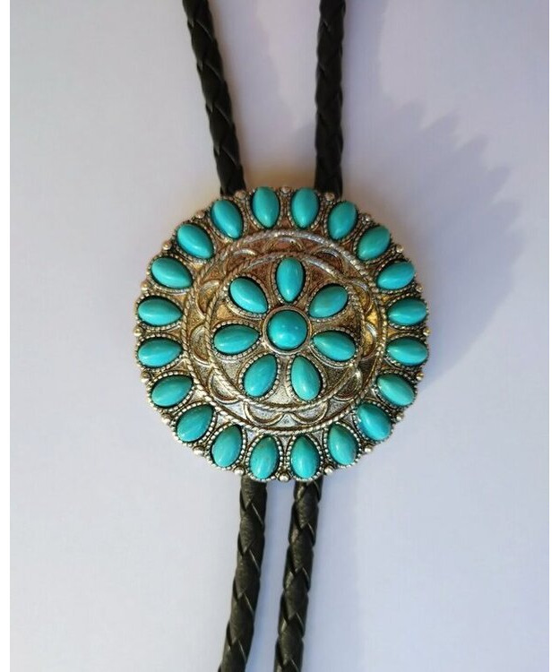 Bolo-kravatti pyöreä Concho turkooseilla kivillä