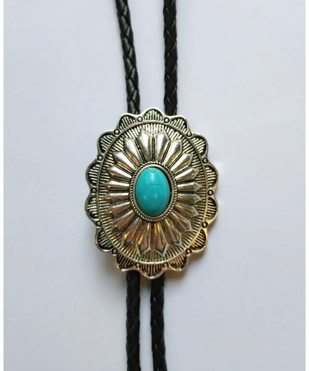 Bolo-kravatti soikea Concho turkoosilla kivellä