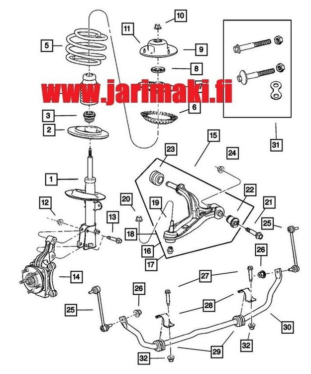 Etuvakaajan yhdystangon mutteri M12X1.75 Chrysler Voyager 2000-2019