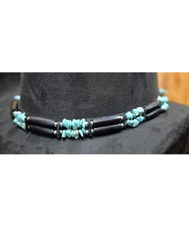 Hattupanta kivet ja helmet, musta-turkoosi