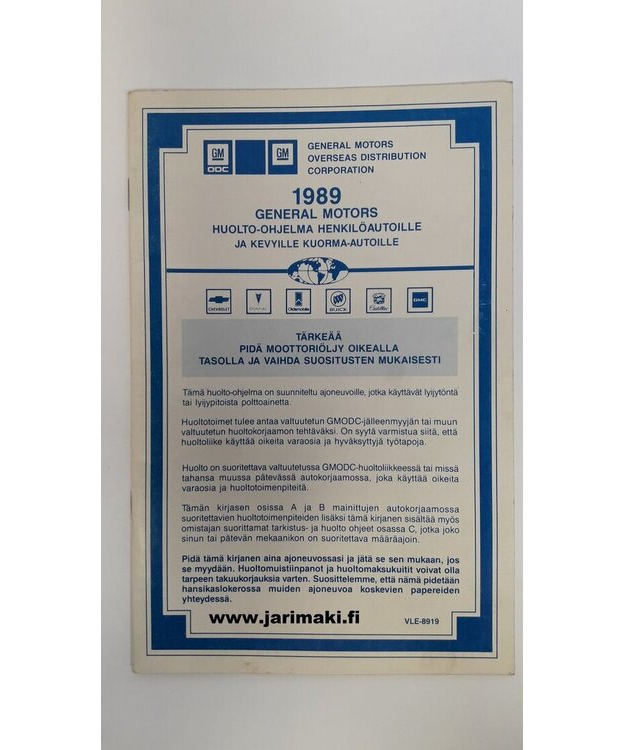 Huolto-ohjelma käytetty Suomeksi GM 1989
