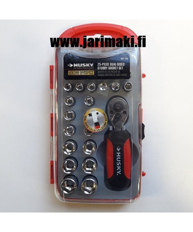 Husky-hylsysarja tuuma-/millikoko lyhyellä räikkävääntimellä 1/4"ja 3/8" karalla 25-osaa