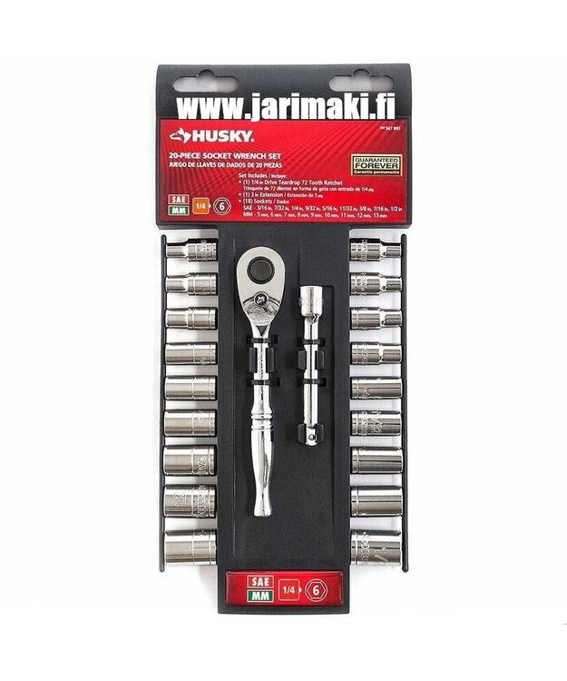 Husky hylsysarja tuuma-/millikoko lyhyellä räikkävääntimellä 1/4" karalla