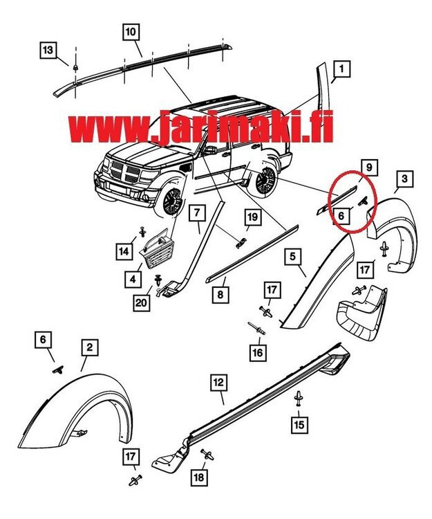 Kaarilevikkeen kiinnike Dodge Nitro 2007-2012