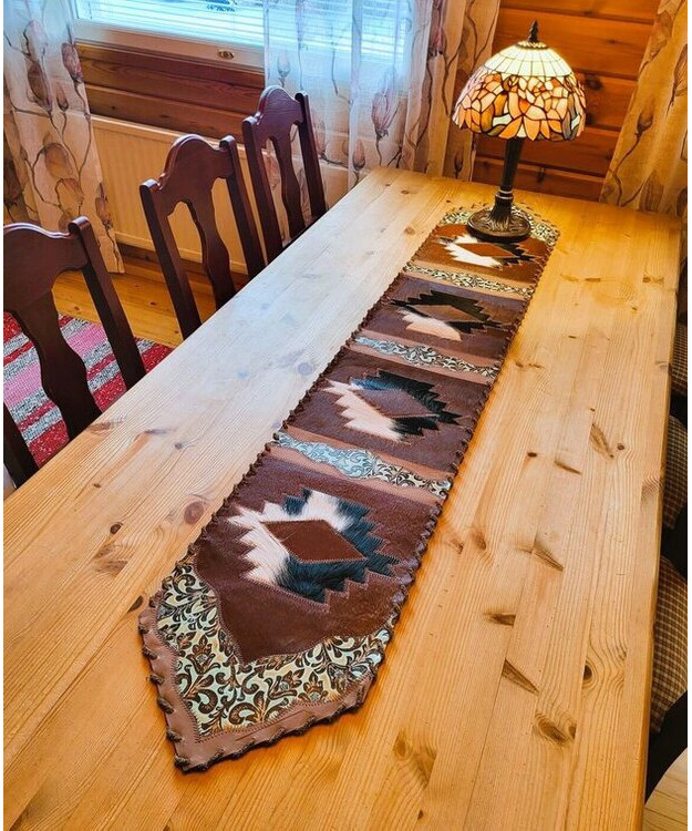 Kaitaliina lehmäntaljasta Ruskea-turkoosi 170 cm