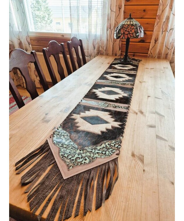 Kaitaliina lehmäntaljasta ruskea-turkoosi 195 cm