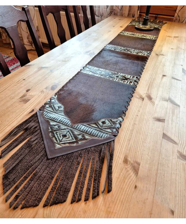 Kaitaliina lehmäntaljasta ruskea-turkoosi 195 cm