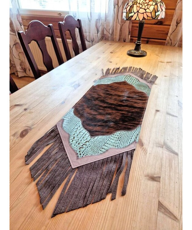 Kaitaliina lehmäntaljasta ruskea-turkoosi 98 cm