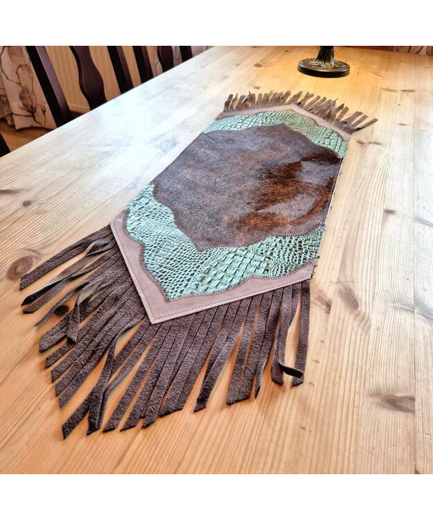 Kaitaliina lehmäntaljasta ruskea-turkoosi 98 cm