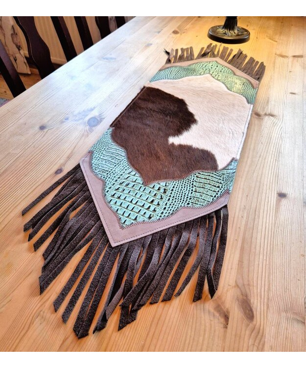 Kaitaliina lehmäntaljasta ruskea-turkoosi 98 cm