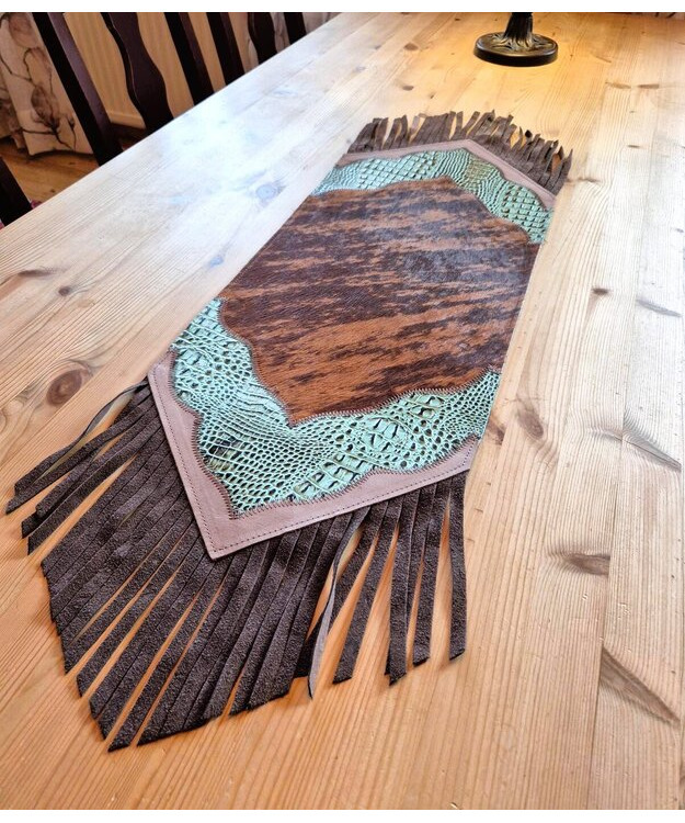 Kaitaliina lehmäntaljasta ruskea-turkoosi 98 cm