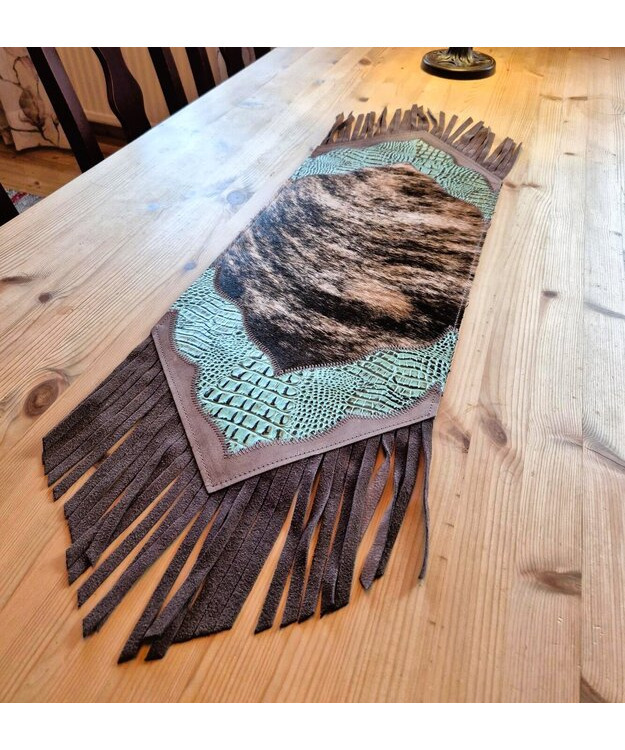 Kaitaliina lehmäntaljasta ruskea-turkoosi 98 cm