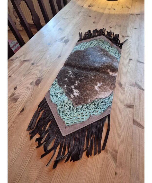 Kaitaliina lehmäntaljasta ruskea-turkoosi 98 cm
