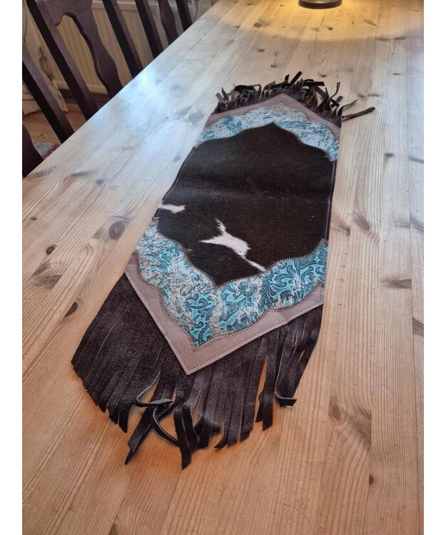 Kaitaliina lehmäntaljasta tumman ruskea-turkoosi 98 cm