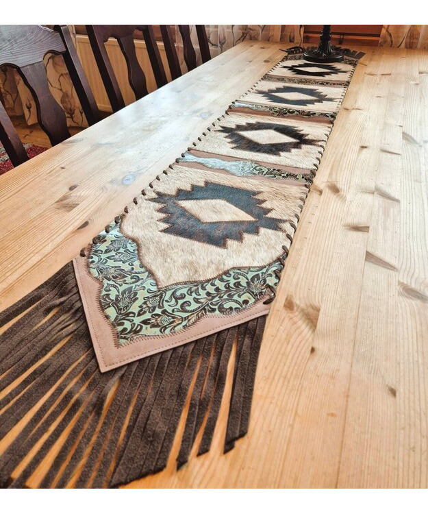 Kaitaliina lehmäntaljasta vaalea/ruskea-turkoosi 195 cm