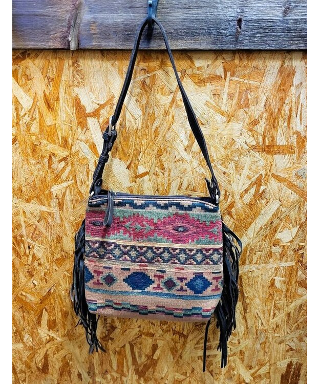 Käsilaukku Southwestern-kuvioilla ja hapsuilla