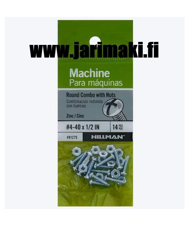 Koneruuvi ja mutteri sinkitty teräs 4-40X1/2