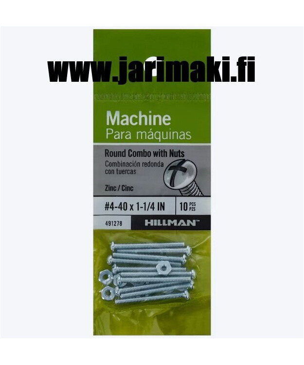 Koneruuvi ja mutteri sinkitty teräs 4-40x1-1/4"