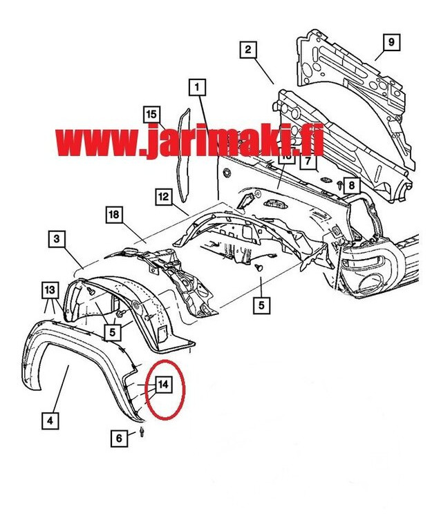 Lokasuojanlevikkeen kiinnike Jeep Cherokee/Liberty 2002-2012