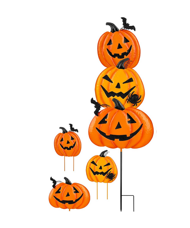 Metallinen puutarhakyltti - Kurpitsat ja hämähäkit