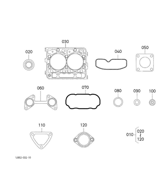Moottorin yläpään tiivistesarja Aixam Kubota Z482-E4B 