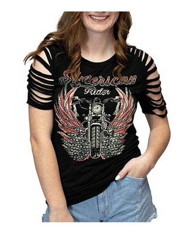  Naisten t-paita viilletyillä hihoilla - American Rider