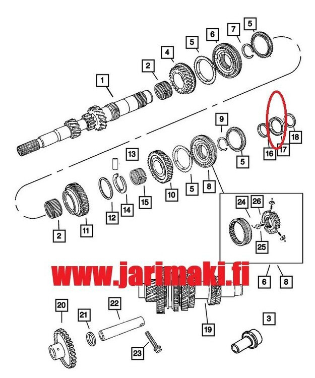 Peruutusvaihteen rattaan laakeri Mopar T355 2003-2017