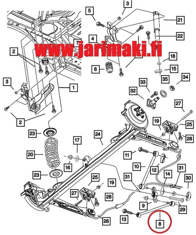 Poikittaistukitanko taka oikea Chrysler PT Cruiser 2001-2005