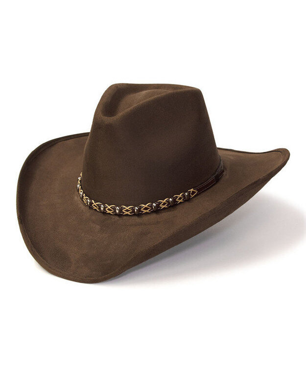 Suede finish pinch front -westernhattu, ruskea