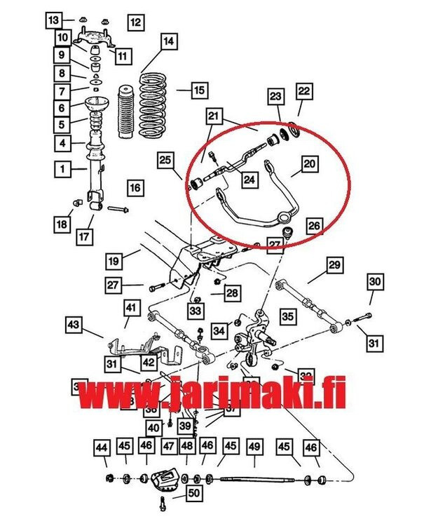 Takaylätukivarsi vasen Chrysler Sebring 2001-2004 